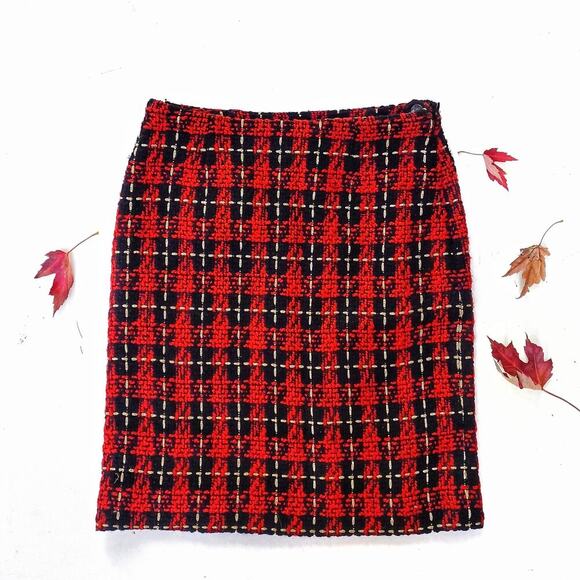 Red Tartan Check Mini Skirt | Holiday Edit | Boston Proper Fall Winter Look  EUC - Picture 2 of 9